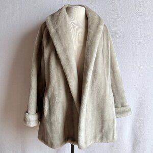 1950s Gray Faux Fur Open Front Hip Length Swing Coat